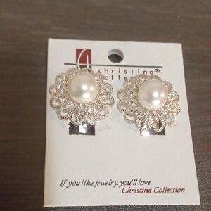 Stylish Silver Faux Pearl Clip On Earrings